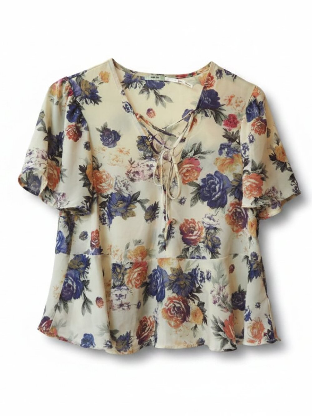 🌸 Kimchi Blue (Urban Outfitters) Floral Lace-Up Peplum Blouse 🌸